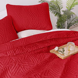 Whale Flotilla Soft Twin Size Quilt Set for All Seasons, 2-Piece Ultrasonic Geometric Quilts Bedding Set, Lightweight Reversible Bedspread, Coverlet, Bed Cover with Pillow Sham, Red Whale Flotilla