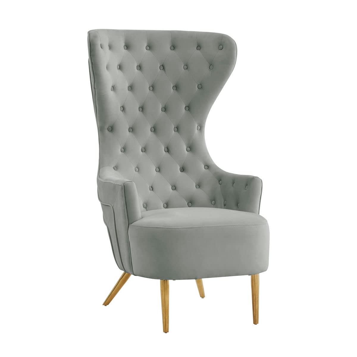 TOV Furniture Jezebel 19.7" Modern Velvet and Plywood Wingback Chair in Gray WoodArtSupply