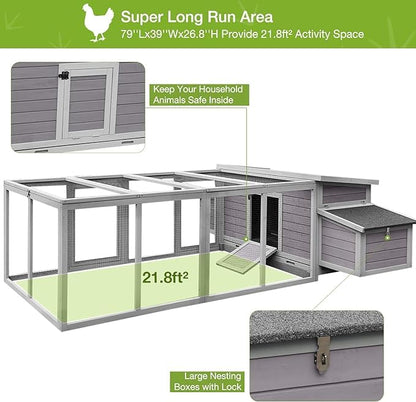 GUTINNEEN 103 in Large Chicken Coop and Run, Outdoor Wooden Chicken House for 4-6 Chickens, Hen House Poultry Cage with Nest Box - WoodArtSupply