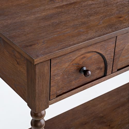 SAND STONE HOME Pembroke 58” Cottage Sofa Console Table with Drawers & Lower Shelf Storage, Narrow Entryway Table or Dining Server with Levelers | Cocoa Brown SAND STONE HOME