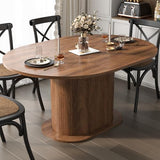 PatioPerk 39.37"-55.12" Round Extendable Dining Table, Oval Kitchen Table with Fluted Metal Slide Door, Space-Saving Expandable Dining Table for Small Apartment & Family Use, Walnut PatioPerk