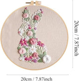 YOUDRN Bunny in Bloom Easter Embroidery Kit for Beginners, Embroidery Kits for Adults,DIY Hand Bunny Embroidery Easter Cross Stitch Starter Set with Pattern,Threads,Needles,Instruction,20cm Hoop