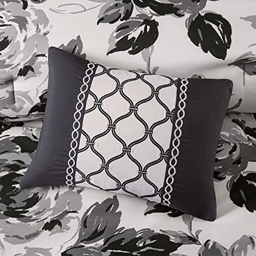 Intelligent Design Dorsey Comforter Reversible Flower Floral Botanical Printed Ultra-Soft Brushed All Season Bedding-Set, Full/Queen, Black/White 5 Piece Intelligent Design