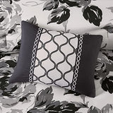 Intelligent Design Dorsey Comforter Reversible Flower Floral Botanical Printed Ultra-Soft Brushed All Season Bedding-Set, Full/Queen, Black/White 5 Piece Intelligent Design
