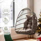 RADIATA Outdoor Egg Chair Without Stand, Foldable Durable Rattan Wicker Hanging Swing Basket, 350 Lbs Heavy-Duty Hammock Chair with Cushion for Patio Balcony Garden Ceiling or Tree Mount, Dark Gray