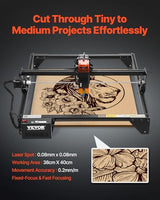 VEVOR 10W Output, Laser Engraving Cutter Machine, 14.9 x 15.7 in/38 x 40 cm Working Area, 10000 mm/min Movement Speed, Compressed Spot with Eye Protection, for Wood, Certain Metal, Black VEVOR