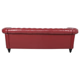 PHOYAL 3 Seater Sofa, Faux Leather Chesterfield Sofa Modern Tufted Couch 3 Seater Large Sofa with Scroll Arms and Nailhead for Living Room, Claret PHOYAL