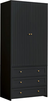 PHOYAL 71" Wardrobe Closet Armoire, Wardrobe Armoire Wooden with 2 Doors, 3 Drawers Household Freestanding Wooden Closet Storage Cabinet for Bedroom (Black) PHOYAL