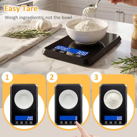 Letron Food Scale, 33 lb / 0.1 oz High Precision Kitchen Scale for Sourdough Bread, Built-in 7 Units, Timing & Tare Function, Rechargeable Digital Kitchen Scale for Food, Baking, Cooking Letron
