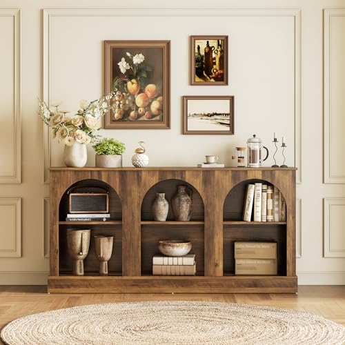LITTLE TREE 63" Modern Console Sofa Table with 3-Tier Storage, Wooden Rectangular Foyer Table, for Entrance, Hallway, Living Room, Rustic Brown LITTLE TREE