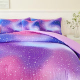 URBONUR 6Pcs Twin Comforter Set for Girls Colorful Pink Purple Blue Gradient Galaxy Printed Bedding Set Kids Teen Bed in A Bag URBONUR