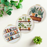 ZuoAnLF 3 Set Embroidery Starter Kit Printed Cross Stitch Kit with Plant Shelf Patterns for Adults, Home Decor and Gifts
