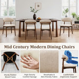 Farmhouse Dining Chairs Set of 4, Mid Century Modern Fabric Upholstered Kitchen Chairs, Wooden Dining Room Chair with Curved Back for Kitchen Dining Room Restaurant Cafe, Light Camel (Only Chairs) AmoUnico