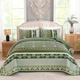 Yiran King Size Quilt, Olive Green Spring Summer Bedspread Bedding Set, 3 Pieces Bohemia Coverlet with 2 Pillow Shams for All Season 110x90 Inch