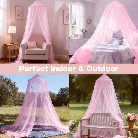 LionLively Pink Bed Canopy for Girls,Kids Princess Round Dome Bed Curtain, Dreamy Mosquito Netting for Girls, Bedroom Accessories, Ceiling Tent LionLively