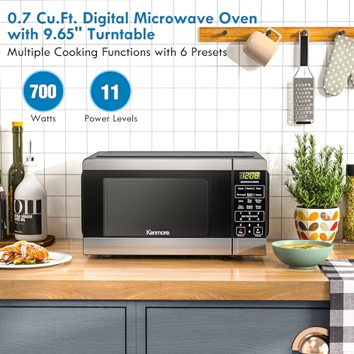 Kenmore KMCMV207S2-07 Countertop Microwave 6 Auto-Preset Menus, Child Lock, Defrost & Express Cooking Features, 0.7 Cu Ft, Stainless Steel Kenmore