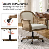 HULALA HOME Rattan Desk Chair, Upholstered Home Office Chair, Vintage Office Chair with Armrest, Adjustable Swivel Rolling Height Task Chair for Living Room Bedroom Study Room, Ivory HULALA HOME