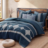 MaiRêve Embroidery Queen Size Comforter Set Navy Blue, Boho Farmhouse Western Bedding Set 7 Pieces, All Season Bed in A Bag Comforter Set with Sheets, Pillowcases & Shams MaiRêve