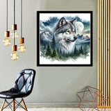 MOMDEDP 5D Forest Wolf Diamond Art Kits for Adults Beginners,DIY Full Round Drill Diamond Painting Kits Moon Wolf Head, Diamonds Dot Gem Art Crystal Mountain Landscape for Home Wall Decor12X12In MOMDEDP
