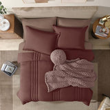 Monbix Queen Comforter Set - 7 Pieces Dark Red Bed in a Bag Queen Bedding Sets with Comforters, All Seasons Comforter Bed Set with Sheets, Pillowcases & Shams Monbix