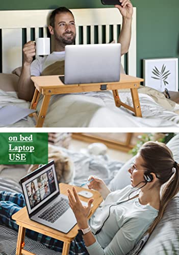 Laptop Desk Nnewvante Table Adjustable Bamboo Foldable Breakfast Serving Bed Tray w' Tilting Top Drawer Nnewvante
