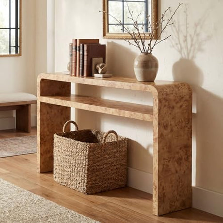 Hyfirm 51 Inch Long Rustic Burl Wooden Pattern Console Table, Farmhouse Sofa Table Behind Couch, 30” Tall Entryway Tables with Lower Shelf, Mid-Century Hallway Console for Living Room, Foyer, Cabin Hyfirm