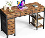 Huuger Computer Desk with 6 Drawers, 47 Inch Office Desk with Shelves, Reversible Gaming Desk, Corner Desk with Storage, Work Desk for Home Office, Study, Living Room, Rustic Brown Huuger