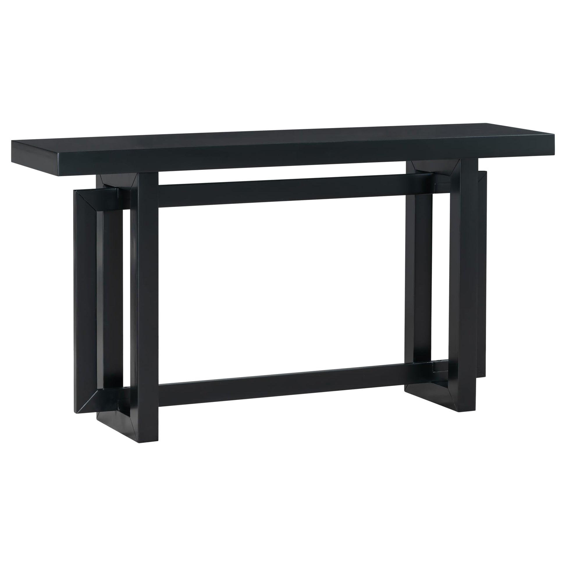 Modern Console Table Sofa Table with Industrial-inspired Concrete Top, 59'' Long Solid Wood Accent Entryway Table for Entryway Hallway Living Room Foyer Corridor (Black-AC) - WoodArtSupply