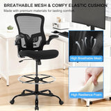 Bondesin Drafting Chair, Ergonomic Tall Office Chair with Lumbar Support Standing Desk Stool with Flip-up Armrests Comfy High Office Desk Chair with Adjustable Foot Ring for Counter Height Desk, Black Bondesin