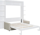 Virubi Queen Murphy Bed with Couch and Storage Shelves,Wood Murphy Bed Cabinet with Storage Shelves and Sofa,Folding Murphy Wall Bed Queen Size (White) Virubi