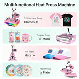 Slendor 5 in 1 Heat Press Machine 12x15 inch Sublimation Heat Press 360° Swing Away Heat Transfer Digital T-Shirt Pressing with 30OZ 20OZ Tumbler Press, Multifunction Combo for Hat Cap Plate Slendor