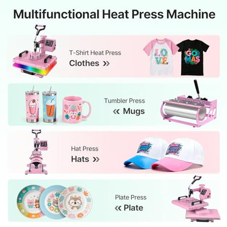 Slendor 5 in 1 Heat Press Machine 12x15 inch Sublimation Heat Press 360° Swing Away Heat Transfer Digital T-Shirt Pressing with 30OZ 20OZ Tumbler Press, Multifunction Combo for Hat Cap Plate Slendor