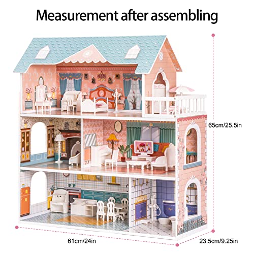 ROBUD Wooden Dollhouse for Kids Girls, Toy Gift for 3 4 5 6 Years Old, with Furniture ROBUD