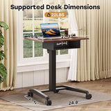 JOY worker Height Adjustable Rolling Laptop Desk with Shelf,Mobile Standing Desk,Pneumatic Mobile Laptop Table with Wheels for Couch Home Office School,Holds Up to 22lbs,Dark Walnut JOY worker