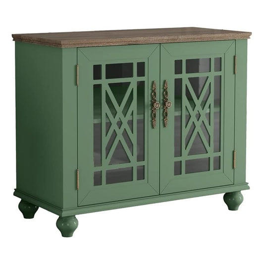 LIVILAND 38" Vintage Style Wood Kitchen Accent Buffet Sideboard Cabinet - Green - WoodArtSupply