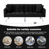 74" Futon Sofa Bed,Convertible Sleeper Couch with Adjustable Backrest and Pillows, Comfy Velvet Cloud Sofa Loveseat,Modern Loveseat for Living Room and Bedroom（Black） Jum Blueemo