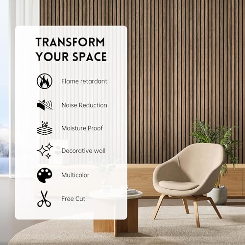 Ritollo Wood Panels for Wall, 4-Pack 94.48" x7.87" 3D Wood Slat Wall Panel, Acoustic Slat Wall Panel for Modern Interior Decor, TV Background, Living Room, Walnut RITOLLO