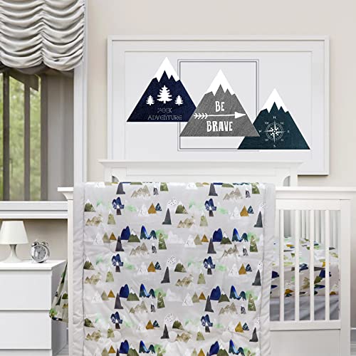 TANOFAR 4 Piece Crib Bedding Set for Boys, Infant & Toddler Nursery Bed Set with Crib Skirt, Quilt, Crib Sheet and Diaper Stacke, Standard Size Soft Baby Bed Set (Grey Mountain) TANOFAR