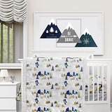 TANOFAR 4 Piece Crib Bedding Set for Boys, Infant & Toddler Nursery Bed Set with Crib Skirt, Quilt, Crib Sheet and Diaper Stacke, Standard Size Soft Baby Bed Set (Grey Mountain) TANOFAR