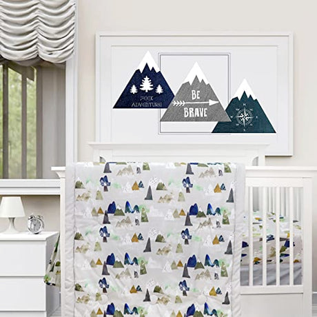TANOFAR 4 Piece Crib Bedding Set for Boys, Infant & Toddler Nursery Bed Set with Crib Skirt, Quilt, Crib Sheet and Diaper Stacke, Standard Size Soft Baby Bed Set (Grey Mountain) TANOFAR