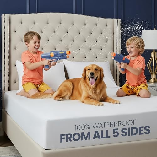 Utopia Bedding Waterproof 5-Sided Mattress Protector Full Size, Premium Breathable Mattress Cover, Fitted Style with Stretchable Pockets (White) Utopia Bedding