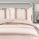Lush Decor Farmhouse Stripe Reversible Cotton Comforter Set, 3 Piece Set, Full/ Queen, Red - Cozy Farmhouse Bedding Set - Rustic Decor - Striped Comforter - Modern Farmhouse Bedroom Decor Lush Decor