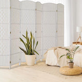 VINGLI 6-Panels Tall Rattan Room Divider, 6 FT Folding Privacy Screen, Indoor Partition Wall Dividers, Freestanding Hinged Space Separator (White) VINGLI