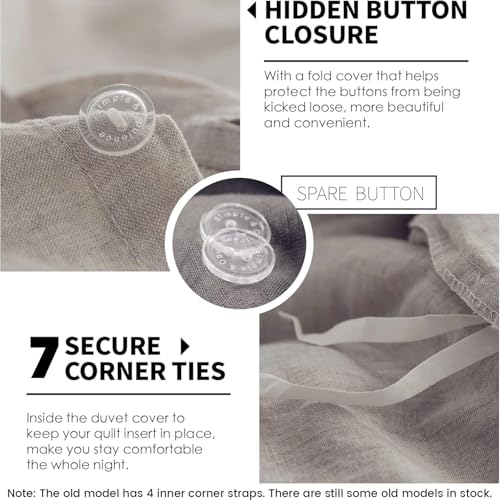 Simple&Opulence 100% Linen Duvet Cover Set 3pcs Basic Style Natural French Washed Flax Solid Color Soft Breathable Farmhouse Bedding with Button Closure - Linen, King Simple&Opulence