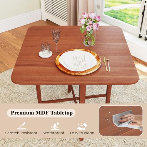 COSTWAY Square Drop Leaf Dining Table, 36" Compact Folding Kitchen Table for 2-4 People with Solid Rubber Wood Legs, Farmhouse Extendable Table for Dining Room, Small Space, Apartment, Walnut COSTWAY