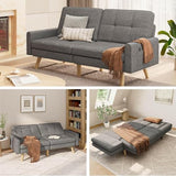 Gizoon Futon Sofa Bed, 70.9" Futon Couch with Adjustable Backrest, Removable Armrest for Extended Length, Mid Century Modern Loveseat for Living Room, 6 Wood Legs, 2 Metal Support Rods, Dark Grey Gizoon