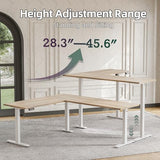 TIQLAB 75 x 61 inch L Shaped Standing Desk Adjustable Height, Electric Corner Standing Desk, Sit Stand Computer Table with Splice Board, Maple TIQLAB