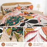 Pamnest Quilt Set King Size, Boho Floral 3 Pcs Soft Bed Cover Bedding Set, Mid Century Flowers Lightweight Bedspread Coverlet with 2 Pillow Sham for All Season Pamnest