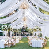 Htper 4 Panels 5x20ft White Ceiling Drapes for Wedding Parties, Wrinkle Free 20ft Long Thick Polyester Wedding Draping Tent Ceiling Curtains Arch Drapery for Birthday Party Tent Canopy Decor Htper