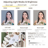 FURNJOYLIFE White Makeup Vanity Desk with Lighted Mirror & Power Outlet,3 Color Modes, Brightness Adjustable,Vanity Table with Drawer,Sliding 2 Storage Wall-Mounted Jewelry,4 Shelves for Bedroom FURNJOYLIFE